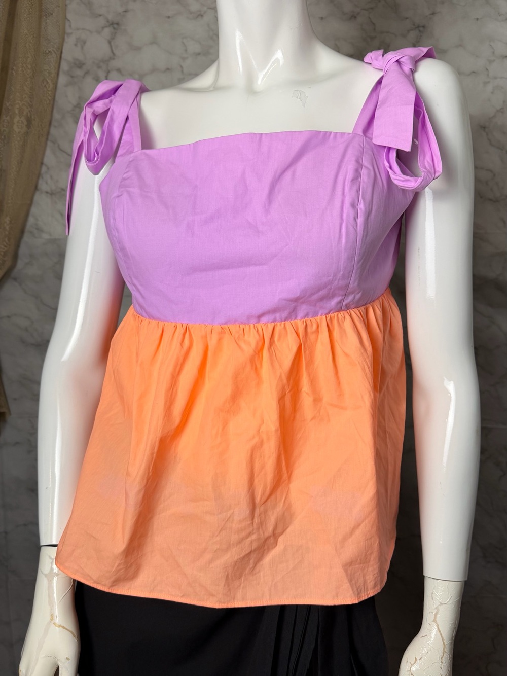 Lilly Pulitzer Anlee NWT 100% Cotton Colorblock Tie Strap Babydoll Top 12 Bright